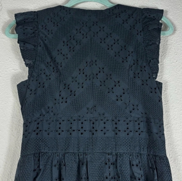 J. Crew Midi Button Up Front Eyelet 100% Cotton Black Dress Size 6 - Picture 7 of 11